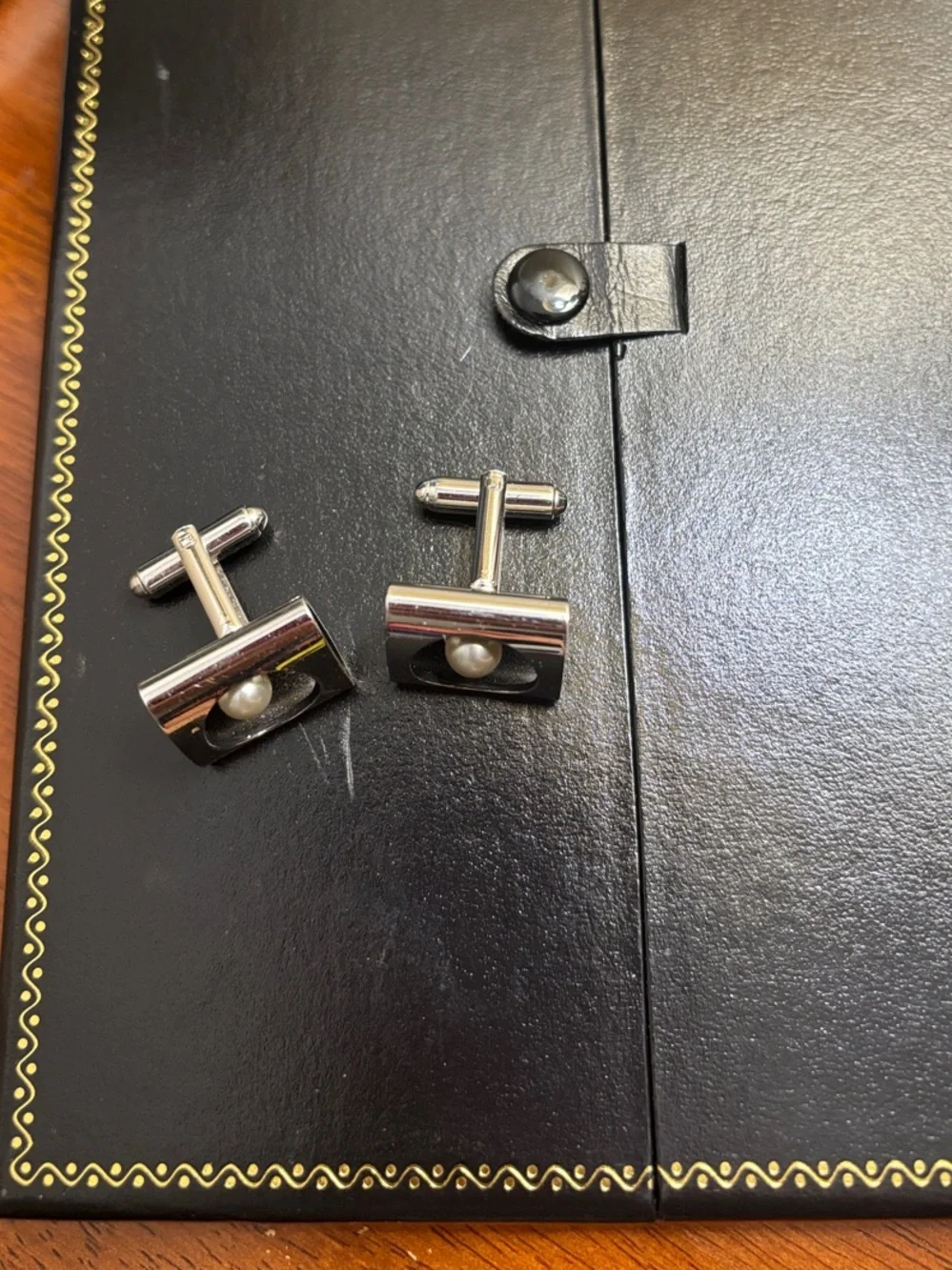 Silver Tone Square Cufflinks with Pearl Accent